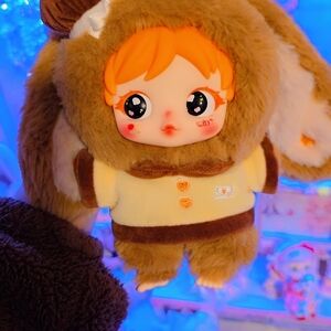 Cute Plush Doll with Brown and Cream Outfit